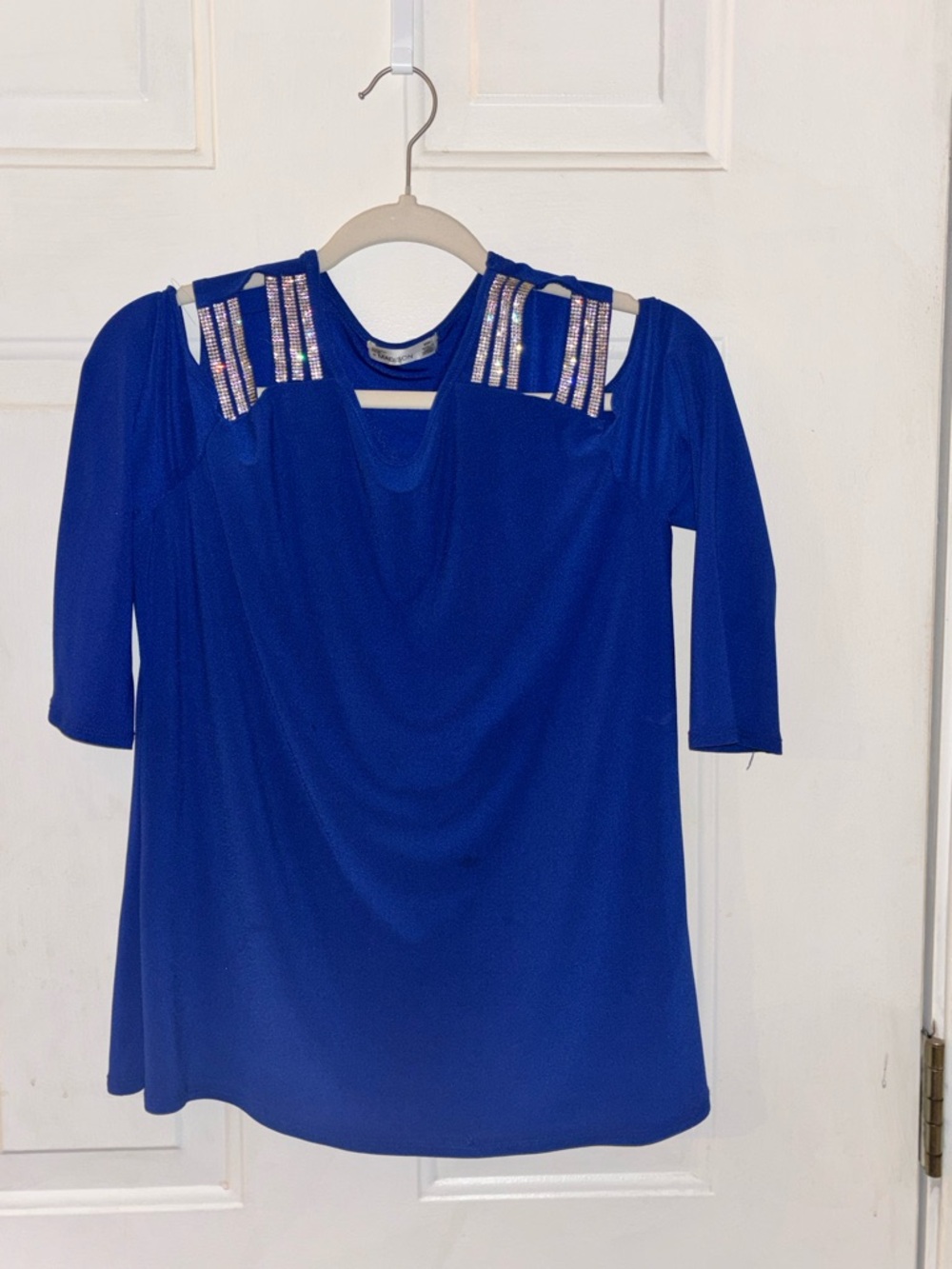 Women’s Royal Blue Embellished Cold Shoulder Top